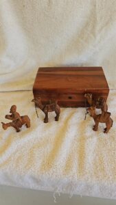 Wooden Box With 4 Camels