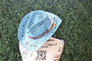 Turquoise straw cowboy hat