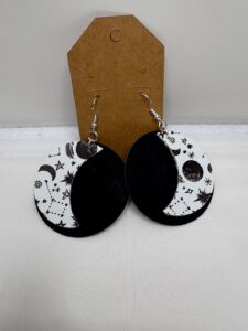 Moon and Stars Crescent Black Moon Earrings