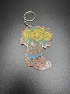 Cowboy Boot with Sunflowers Keychain