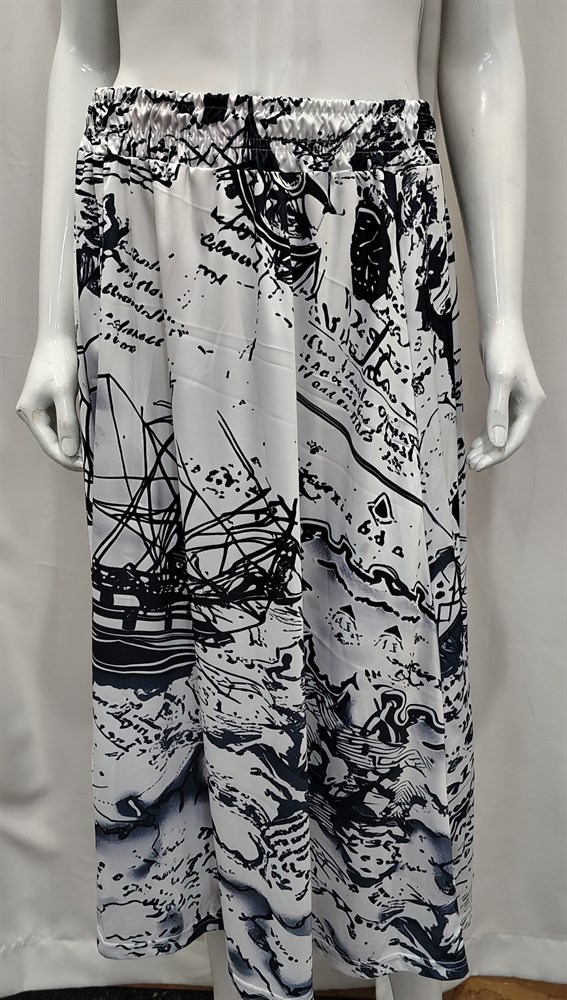 Pirate print full length skirt, White Black, 36″ waist