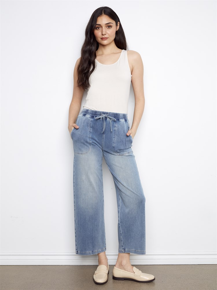 CB 5787 Knit Denim Wide Leg Bleu Moyen